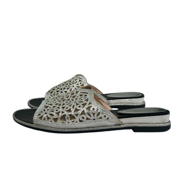 Nature Breeze Rhinestone Silver Sparkle Perforated Slide Sandals 8 Fairy - Picture 5 of 15